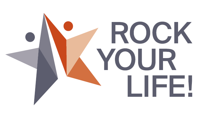 Das Logo der Aktion Rock Your Life! ein stilisierter Stern, der aus zwei Figuren besteht die sich ein Highfive geben