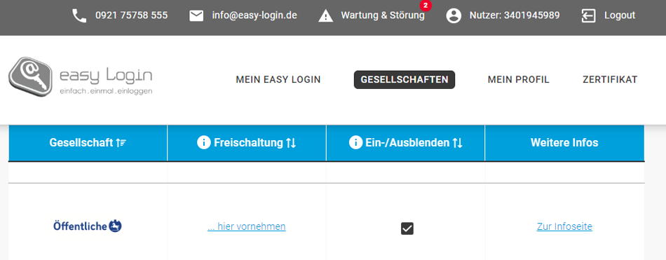 Darstellung des Accounts